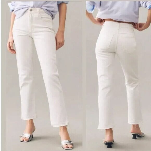 AMO Chloe Crop Jeans In‎ Sea Salt White Denim Organic Cotton - Picture 1 of 16